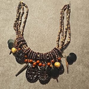 Costume jewelry necklace with wood beads